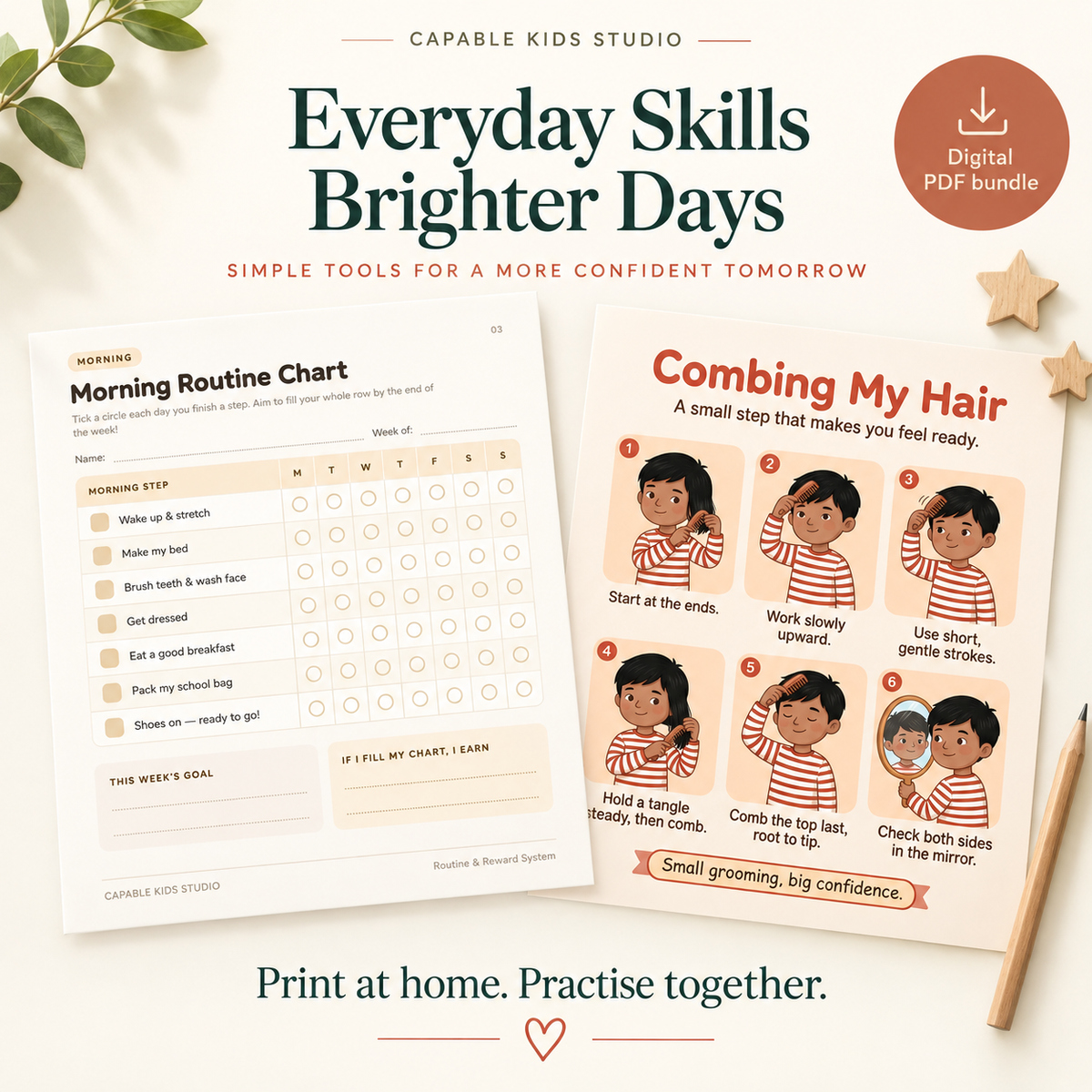 Digital printable bundle shown as example sheets for printing at home; materials not included